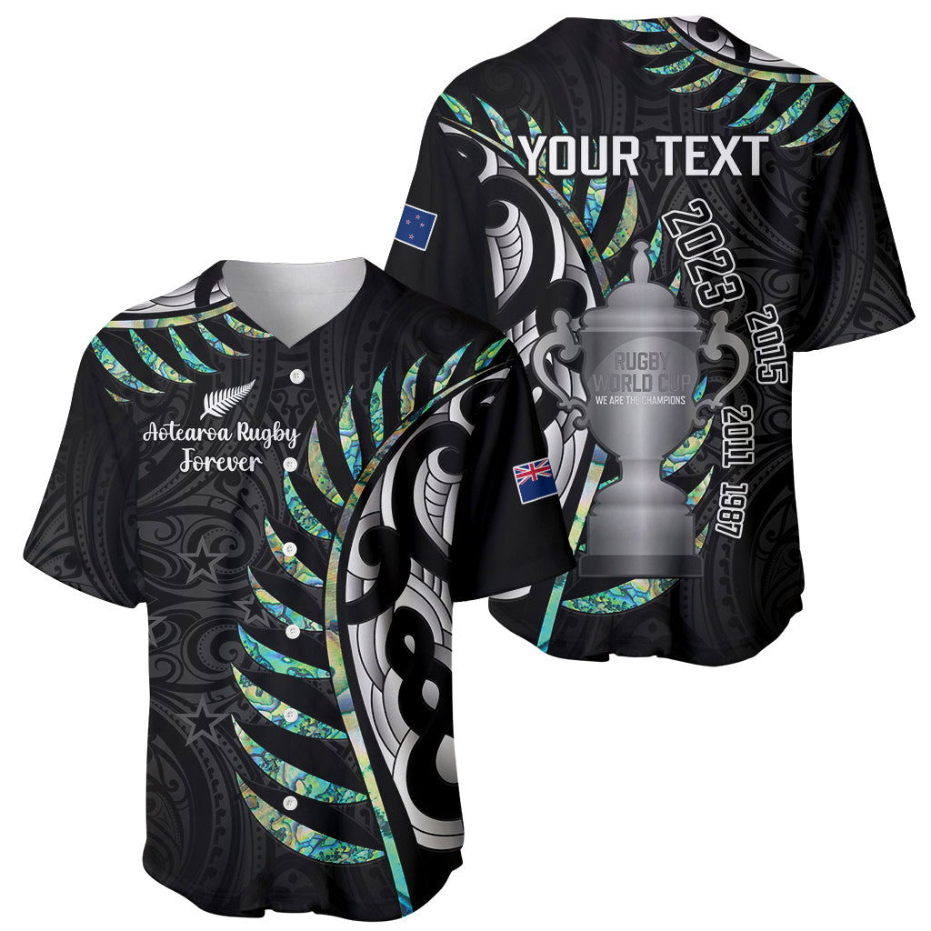 Personalised New Zealand Silver Fern Rugby Baseball Jersey Paua Shell With Champions Trophy History NZ Forever - Wonder Print Shop