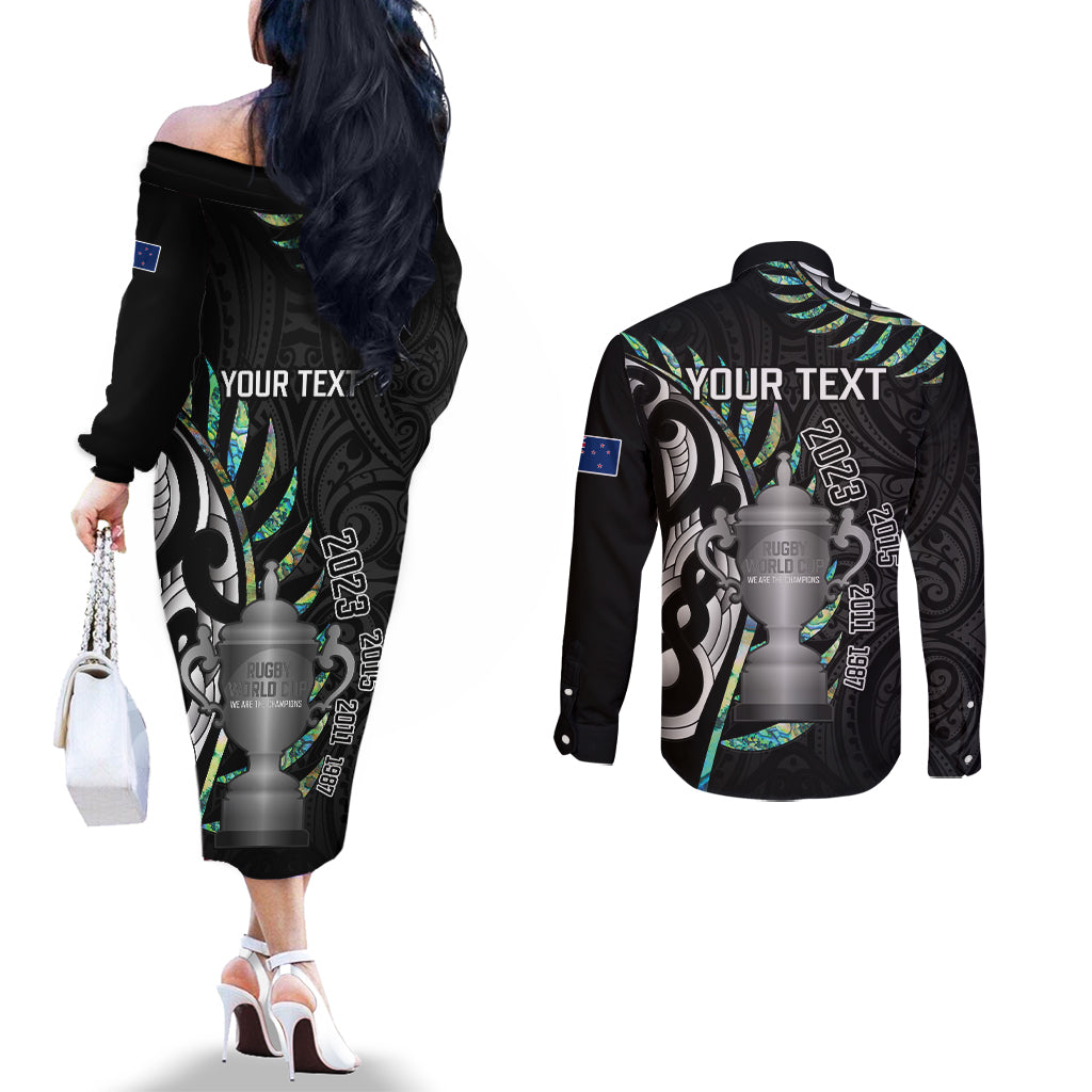 personalised-new-zealand-silver-fern-rugby-couples-matching-off-the-shoulder-long-sleeve-dress-and-long-sleeve-button-shirt-paua-shell-with-champions-trophy-history-nz-forever