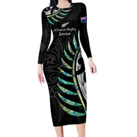 Personalised New Zealand Silver Fern Rugby Family Matching Long Sleeve Bodycon Dress and Hawaiian Shirt Paua Shell With Champions Trophy History NZ Forever - Wonder Print Shop
