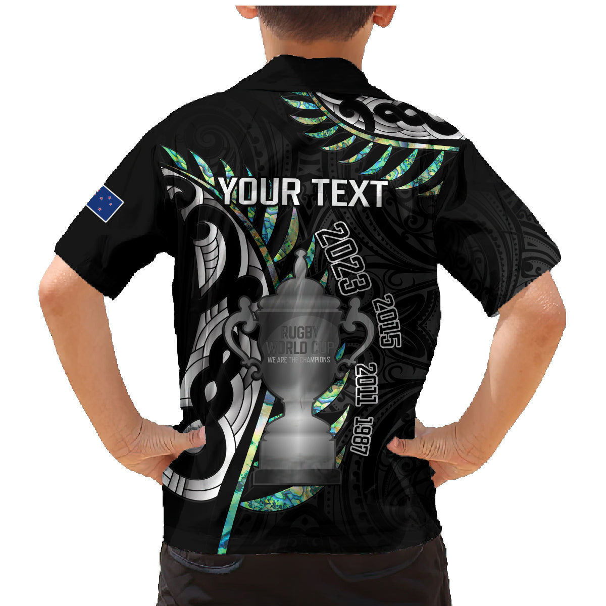 Personalised New Zealand Silver Fern Rugby Family Matching Mermaid Dress and Hawaiian Shirt Paua Shell With Champions Trophy History NZ Forever - Wonder Print Shop