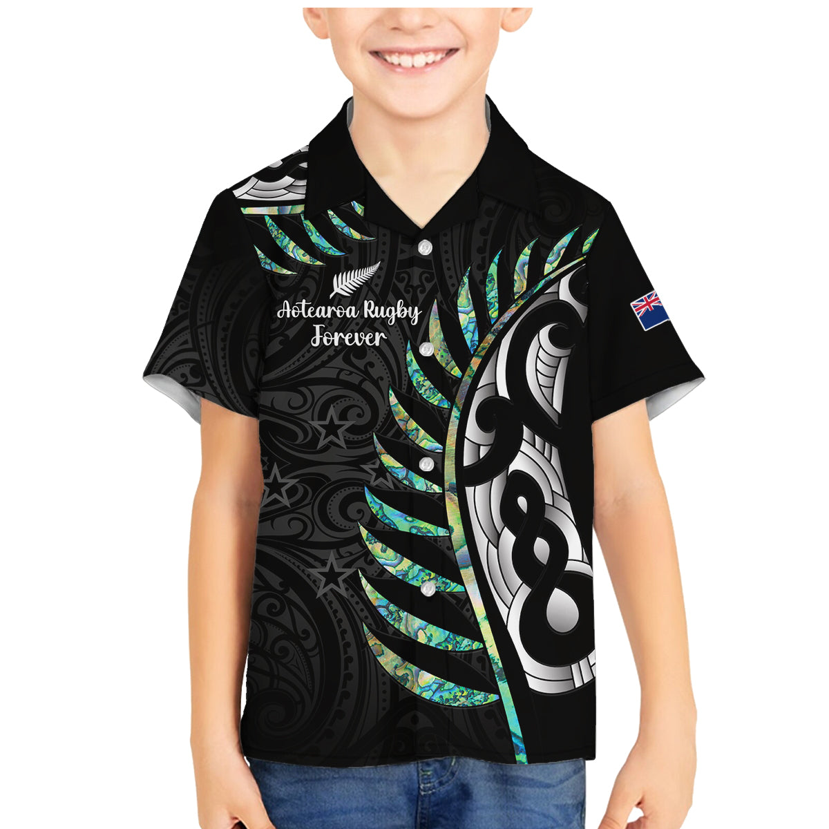 Personalised New Zealand Silver Fern Rugby Family Matching Mermaid Dress and Hawaiian Shirt Paua Shell With Champions Trophy History NZ Forever - Wonder Print Shop