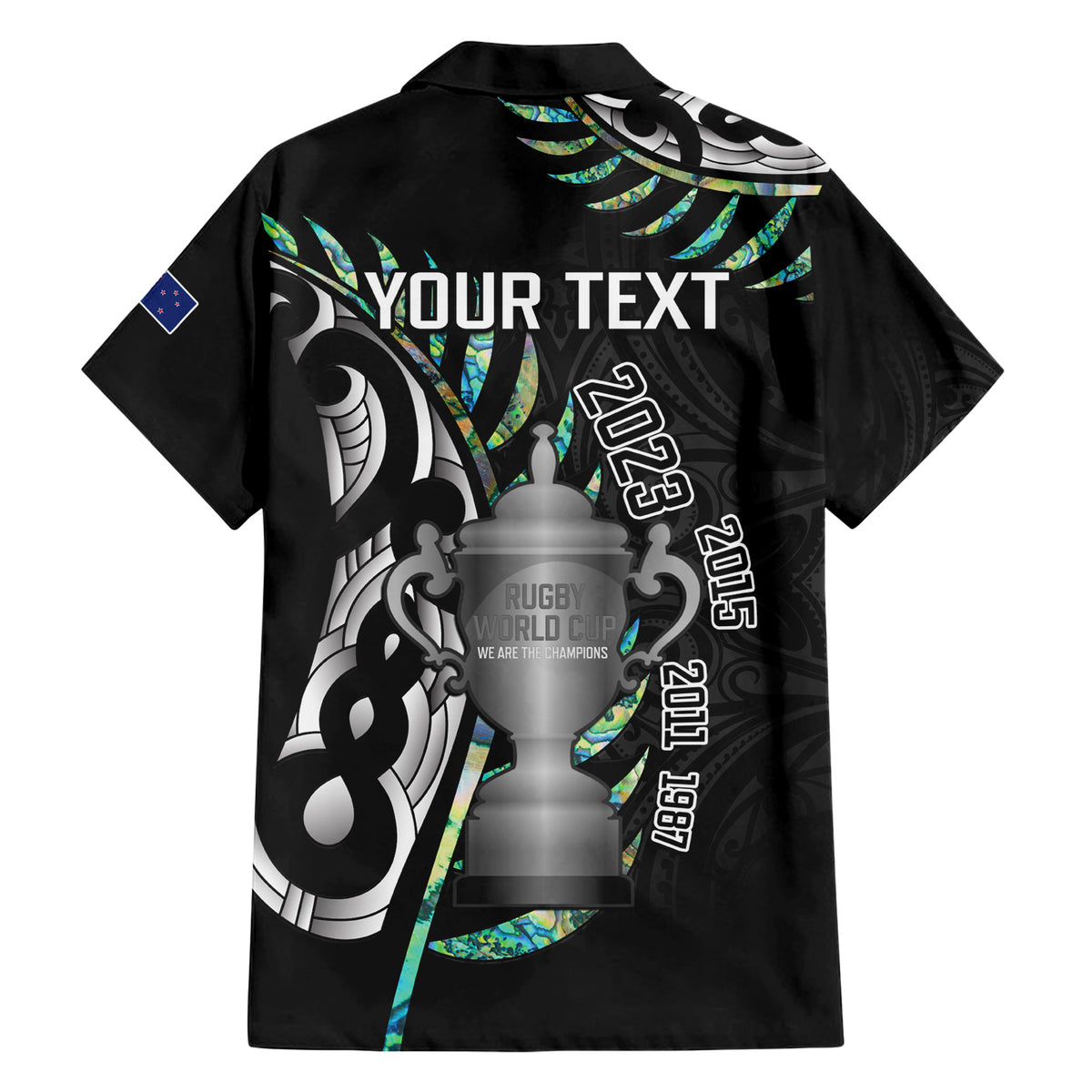 Personalised New Zealand Silver Fern Rugby Family Matching Short Sleeve Bodycon Dress and Hawaiian Shirt Paua Shell With Champions Trophy History NZ Forever - Wonder Print Shop