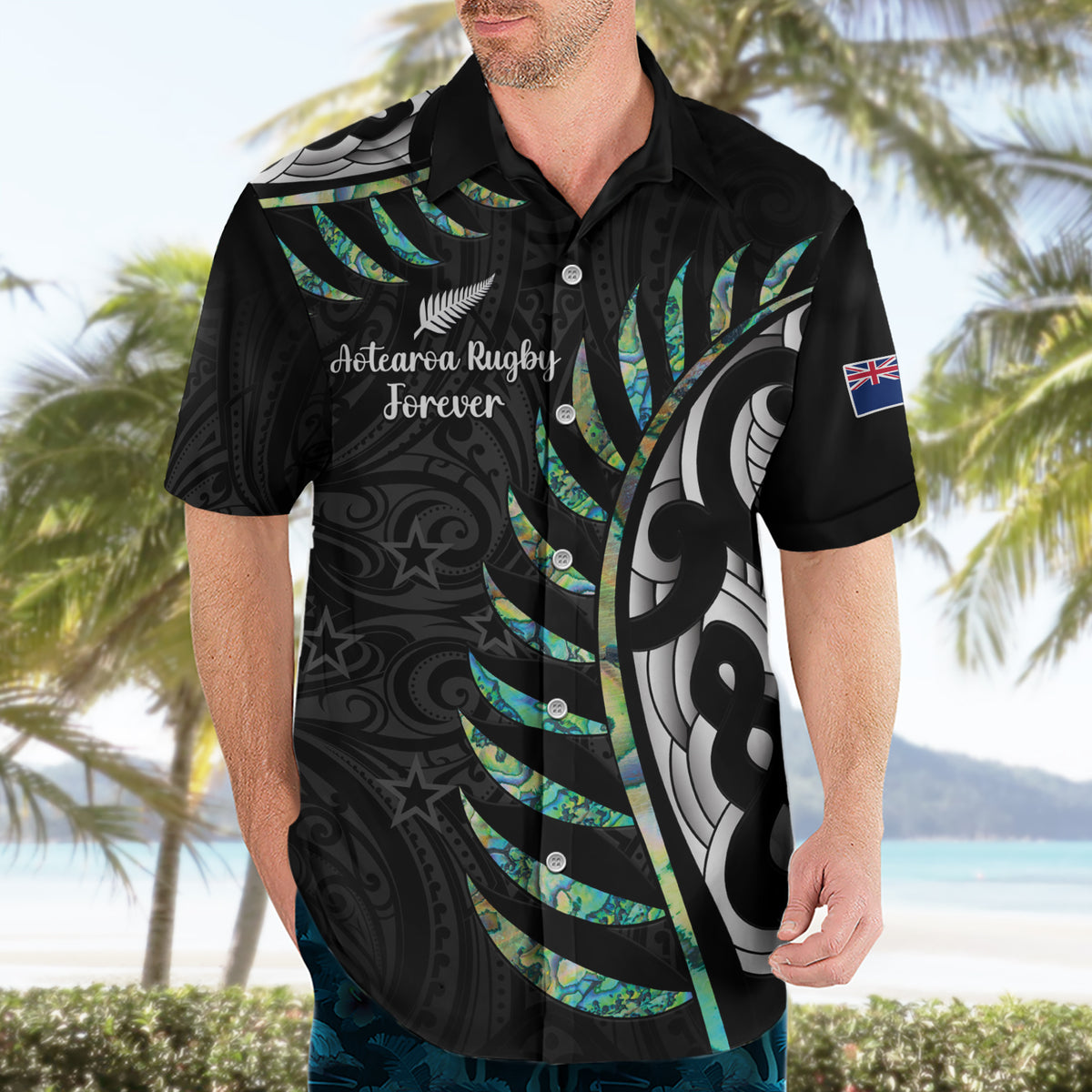 Personalised New Zealand Silver Fern Rugby Hawaiian Shirt Paua Shell With Champions Trophy History NZ Forever - Wonder Print Shop
