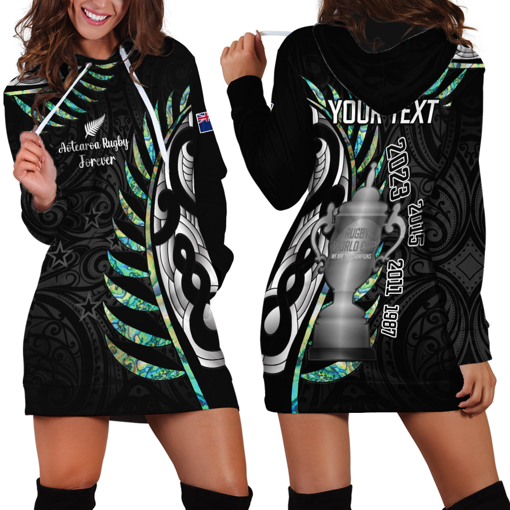 Personalised New Zealand Silver Fern Rugby Hoodie Dress Paua Shell With Champions Trophy History NZ Forever - Wonder Print Shop