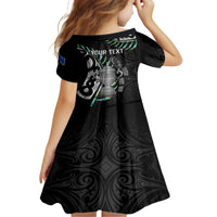 Personalised New Zealand Silver Fern Rugby Kid Short Sleeve Dress Paua Shell With Champions Trophy History NZ Forever - Wonder Print Shop