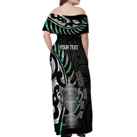 Personalised New Zealand Silver Fern Rugby Off Shoulder Maxi Dress Paua Shell With Champions Trophy History NZ Forever - Wonder Print Shop