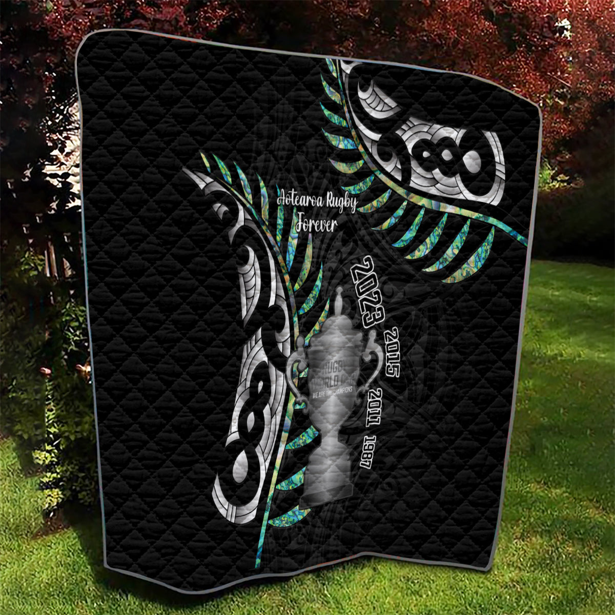 Personalised New Zealand Silver Fern Rugby Quilt Paua Shell With Champions Trophy History NZ Forever - Wonder Print Shop
