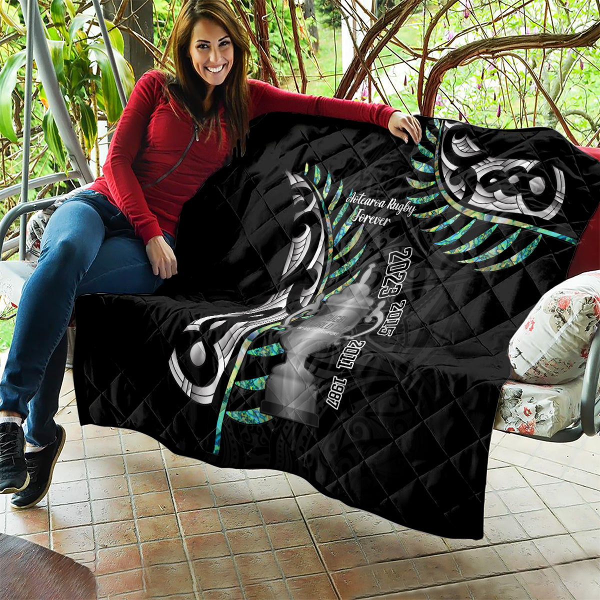 Personalised New Zealand Silver Fern Rugby Quilt Paua Shell With Champions Trophy History NZ Forever - Wonder Print Shop