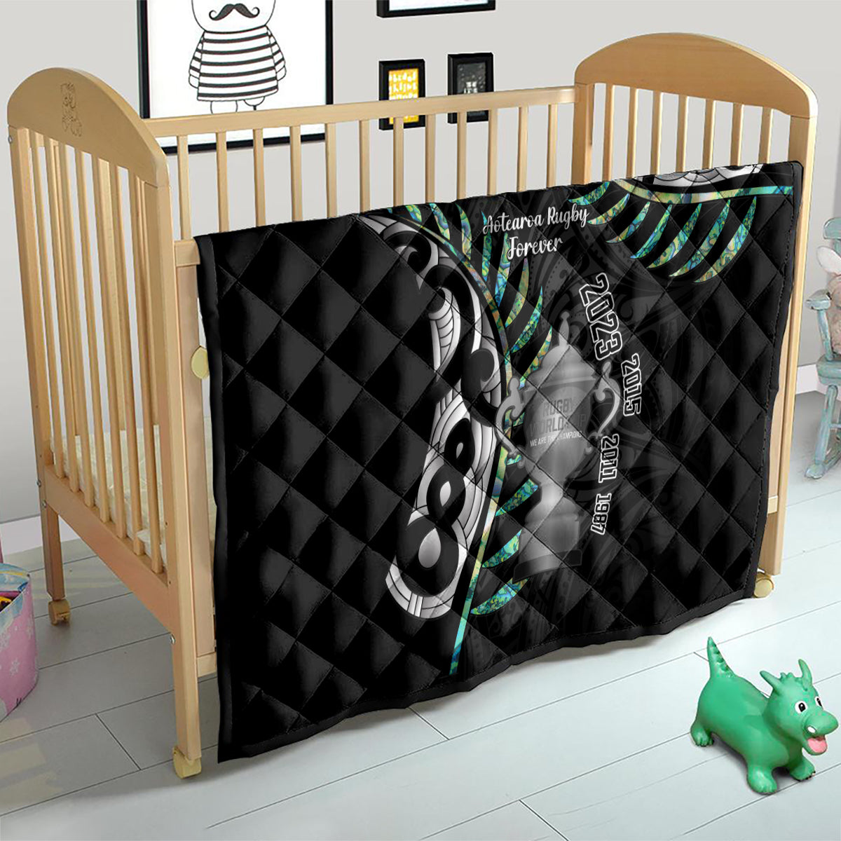 Personalised New Zealand Silver Fern Rugby Quilt Paua Shell With Champions Trophy History NZ Forever - Wonder Print Shop