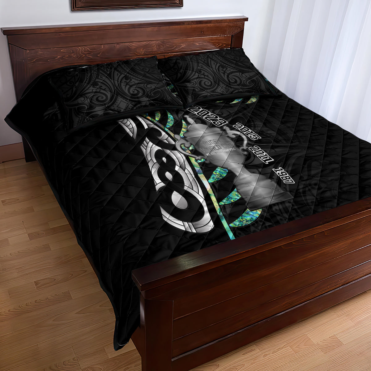 Personalised New Zealand Silver Fern Rugby Quilt Bed Set Paua Shell With Champions Trophy History NZ Forever - Wonder Print Shop