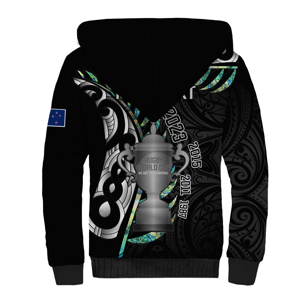 Personalised New Zealand Silver Fern Rugby Sherpa Hoodie Paua Shell With Champions Trophy History NZ Forever - Wonder Print Shop