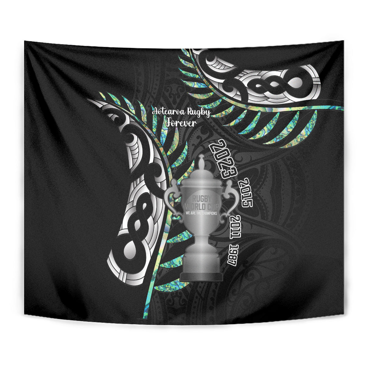 Personalised New Zealand Silver Fern Rugby Tapestry Paua Shell With Champions Trophy History NZ Forever - Wonder Print Shop