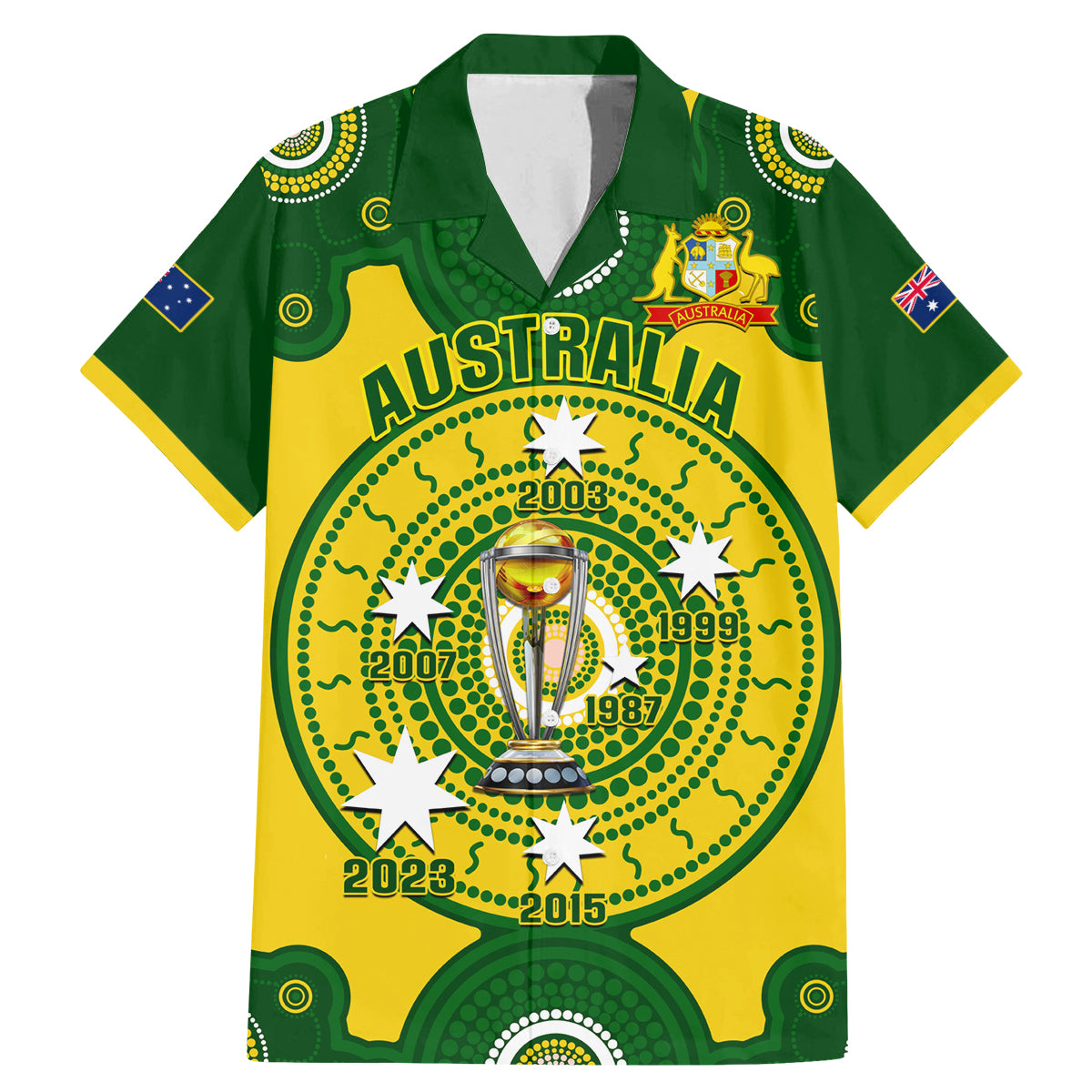 Australia Cricket Family Matching Mermaid Dress and Hawaiian Shirt 2023 World Cup 6th Champions Trophy National Color - Wonder Print Shop