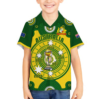 Australia Cricket Family Matching Off Shoulder Long Sleeve Dress and Hawaiian Shirt 2023 World Cup 6th Champions Trophy National Color - Wonder Print Shop