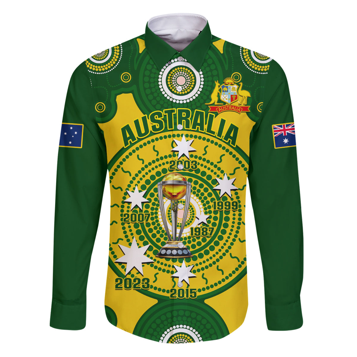 Australia Cricket Family Matching Puletasi Dress and Hawaiian Shirt 2023 World Cup 6th Champions Trophy National Color - Wonder Print Shop