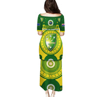 Australia Cricket Family Matching Puletasi Dress and Hawaiian Shirt 2023 World Cup 6th Champions Trophy National Color - Wonder Print Shop