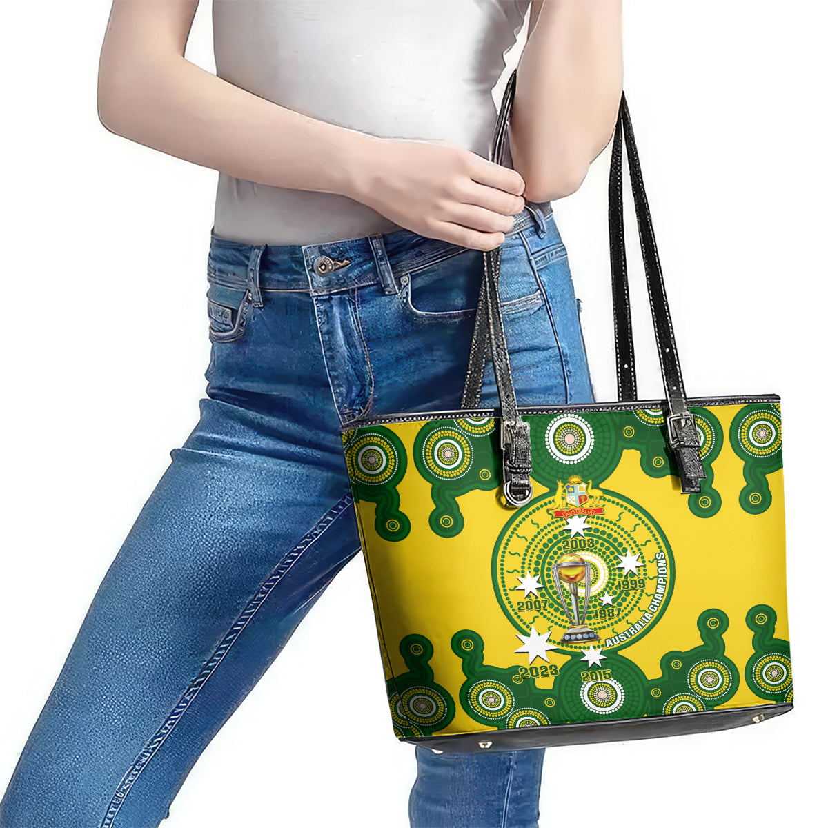 Australia Cricket Leather Tote Bag 2023 World Cup 6th Champions Trophy National Color - Wonder Print Shop