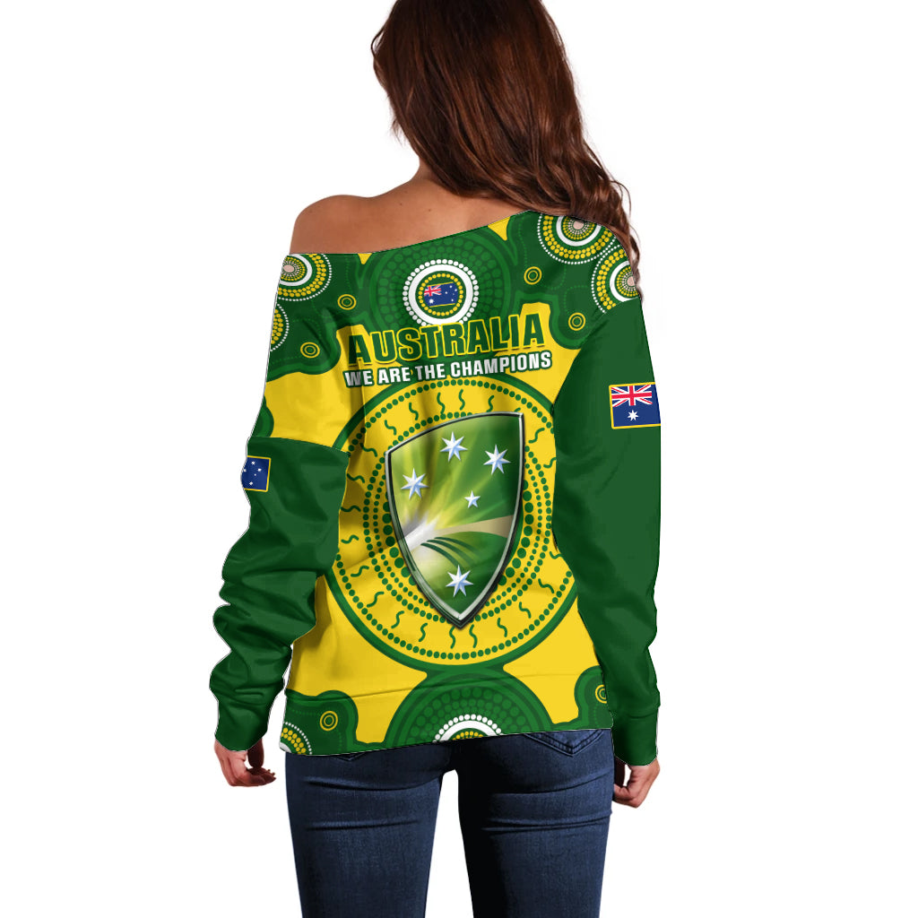 Australia Cricket Off Shoulder Sweater 2023 World Cup 6th Champions Trophy National Color - Wonder Print Shop