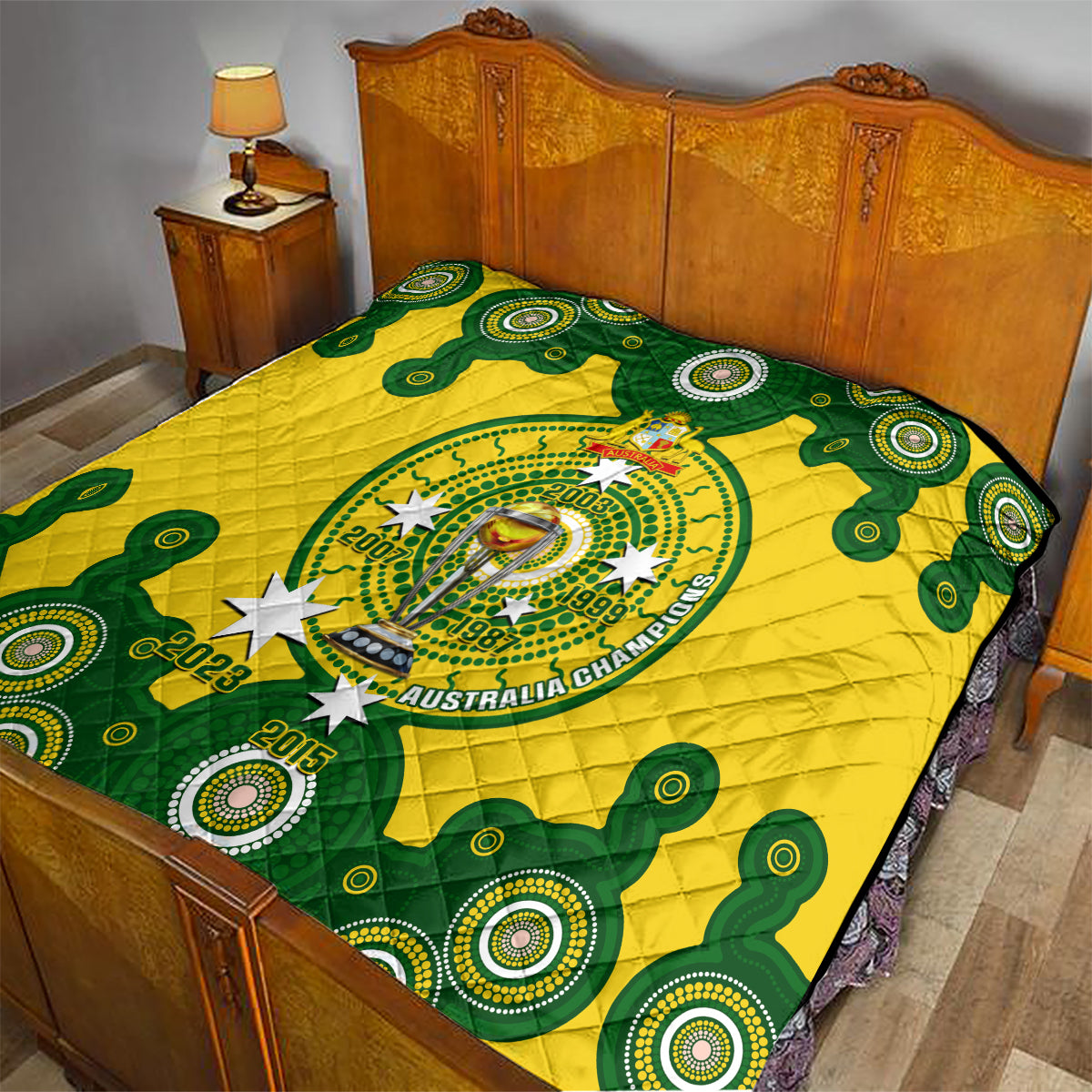 Australia Cricket Quilt 2023 World Cup 6th Champions Trophy National Color - Wonder Print Shop