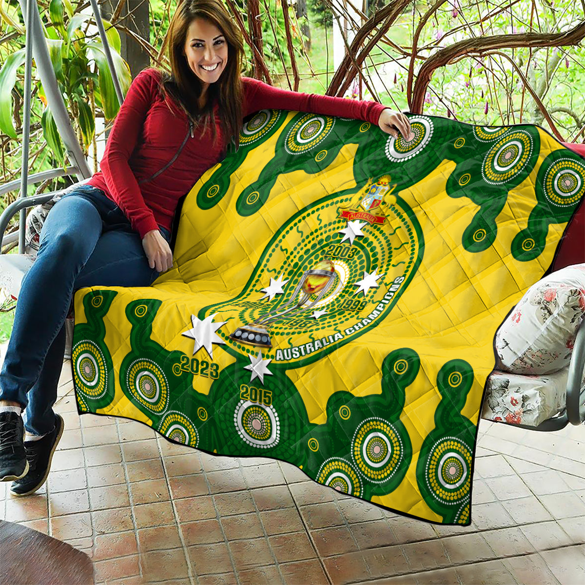 Australia Cricket Quilt 2023 World Cup 6th Champions Trophy National Color - Wonder Print Shop