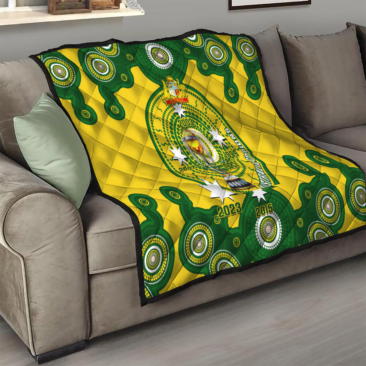 Australia Cricket Quilt 2023 World Cup 6th Champions Trophy National Color - Wonder Print Shop