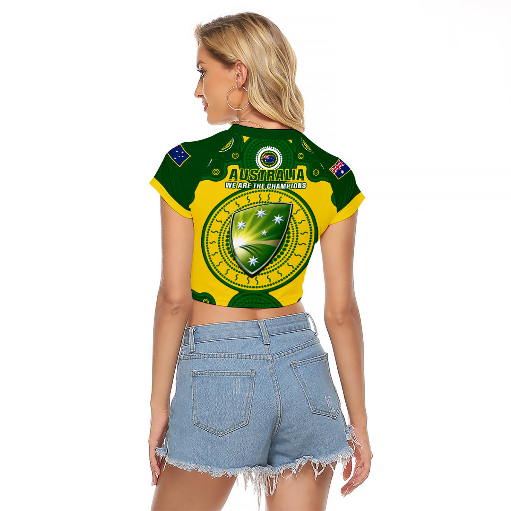 Australia Cricket Raglan Cropped T Shirt 2023 World Cup 6th Champions Trophy National Color - Wonder Print Shop