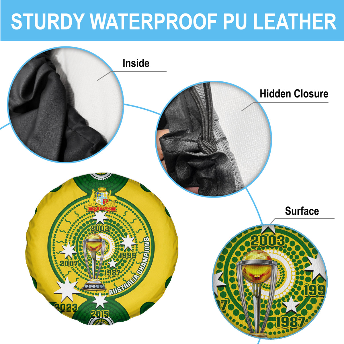 Australia Cricket Spare Tire Cover 2023 World Cup 6th Champions Trophy National Color - Wonder Print Shop