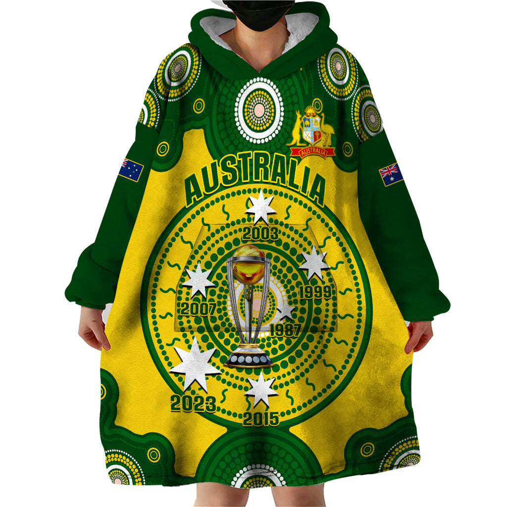 Australia Cricket Wearable Blanket Hoodie 2023 World Cup 6th Champions Trophy National Color - Wonder Print Shop