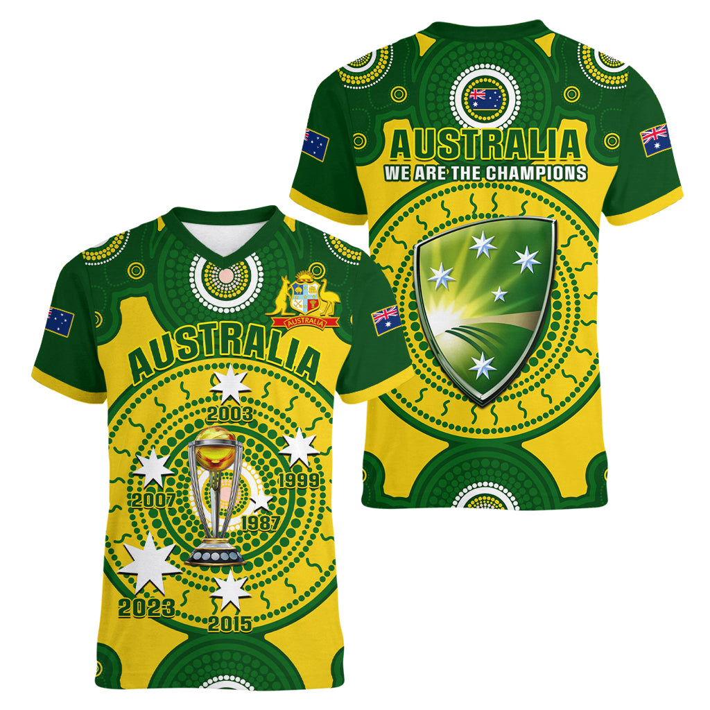 Australia Cricket Women V Neck T Shirt 2023 World Cup 6th Champions Trophy National Color - Wonder Print Shop