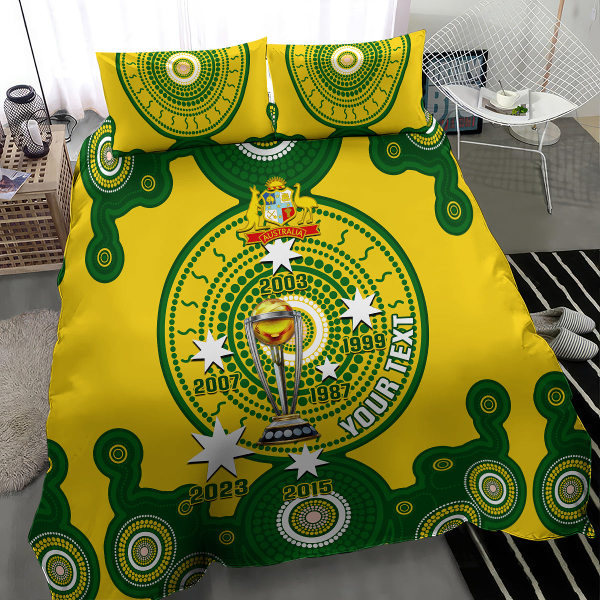 Personalised Australia Cricket Bedding Set 2023 World Cup 6th Champions Trophy National Color - Wonder Print Shop