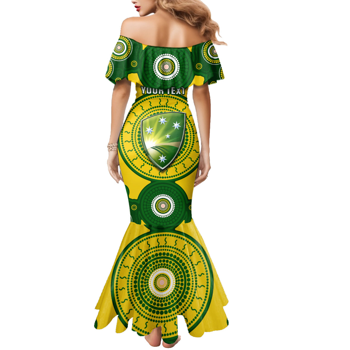 Personalised Australia Cricket Family Matching Mermaid Dress and Hawaiian Shirt 2023 World Cup 6th Champions Trophy National Color - Wonder Print Shop