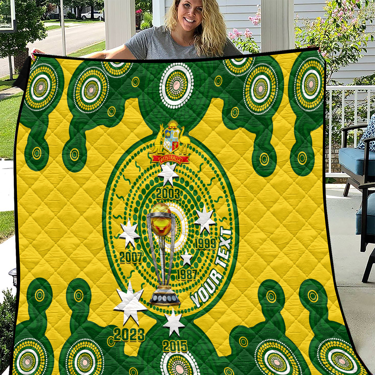 Personalised Australia Cricket Quilt 2023 World Cup 6th Champions Trophy National Color - Wonder Print Shop