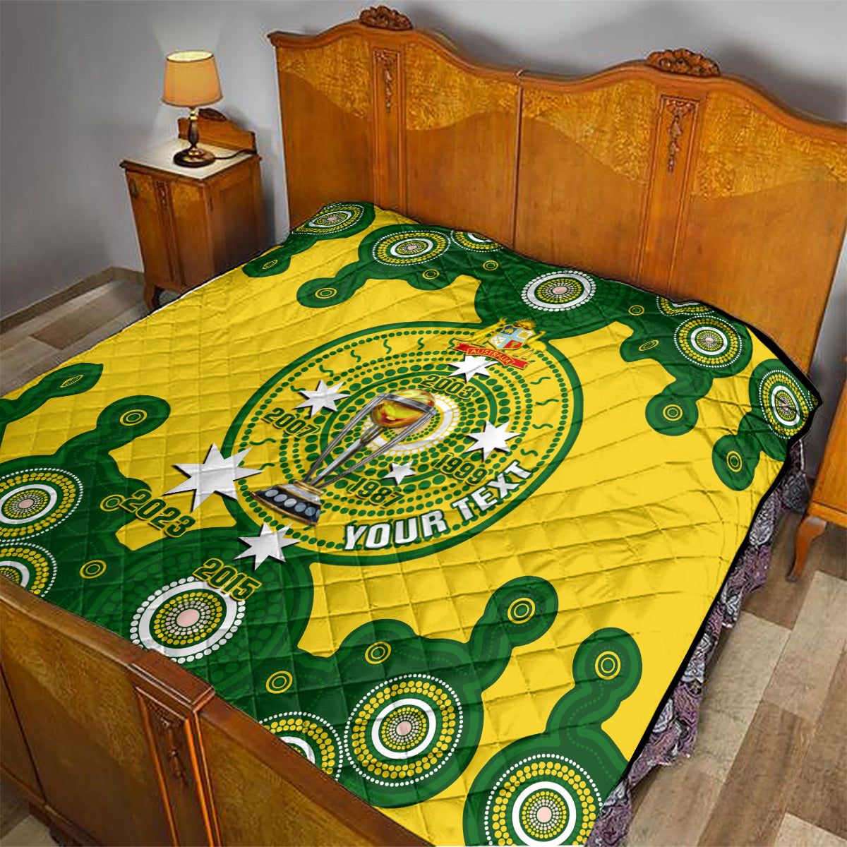 Personalised Australia Cricket Quilt 2023 World Cup 6th Champions Trophy National Color - Wonder Print Shop
