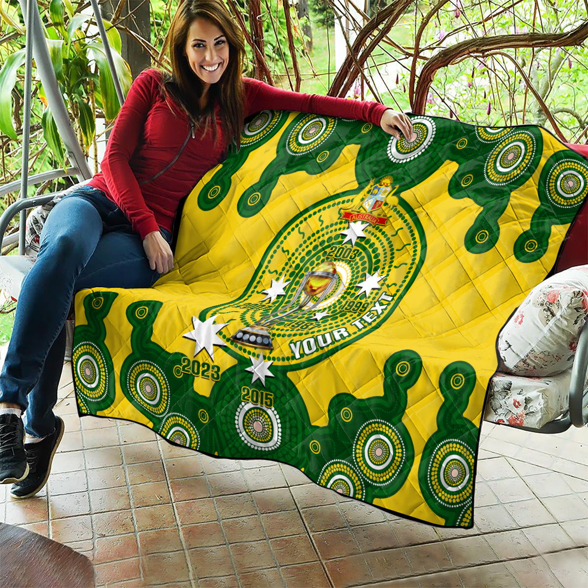 Personalised Australia Cricket Quilt 2023 World Cup 6th Champions Trophy National Color - Wonder Print Shop