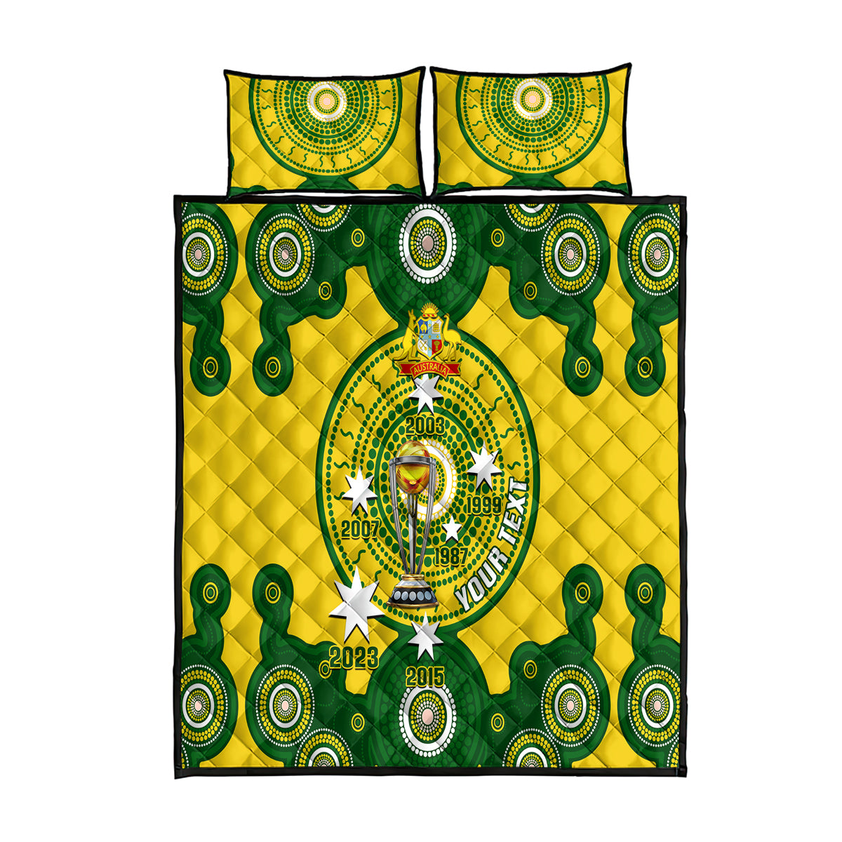 Personalised Australia Cricket Quilt Bed Set 2023 World Cup 6th Champions Trophy National Color - Wonder Print Shop
