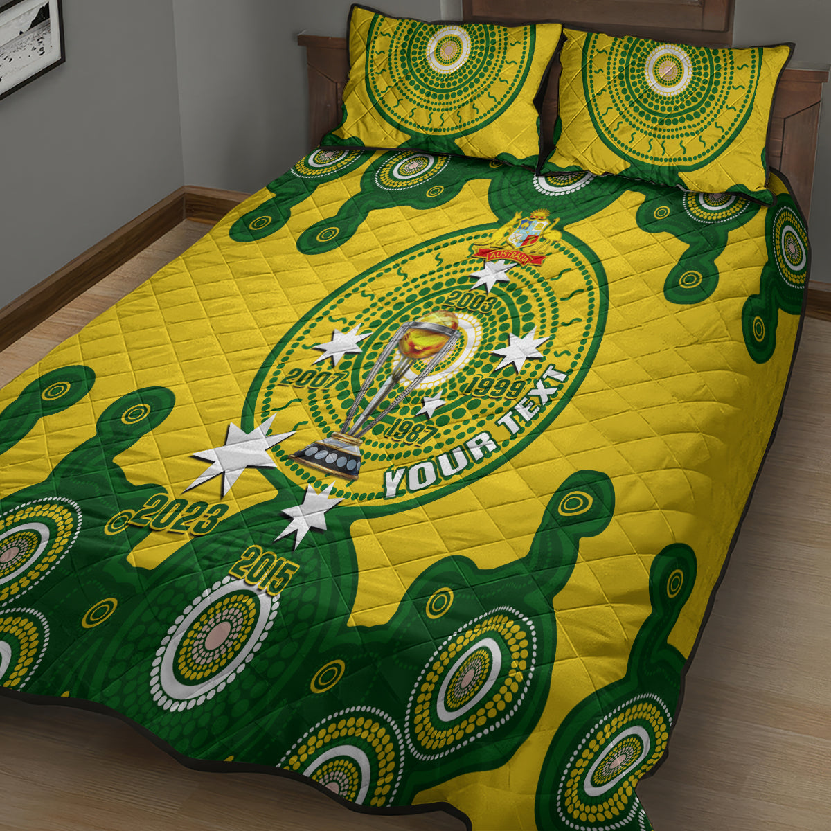 Personalised Australia Cricket Quilt Bed Set 2023 World Cup 6th Champions Trophy National Color - Wonder Print Shop