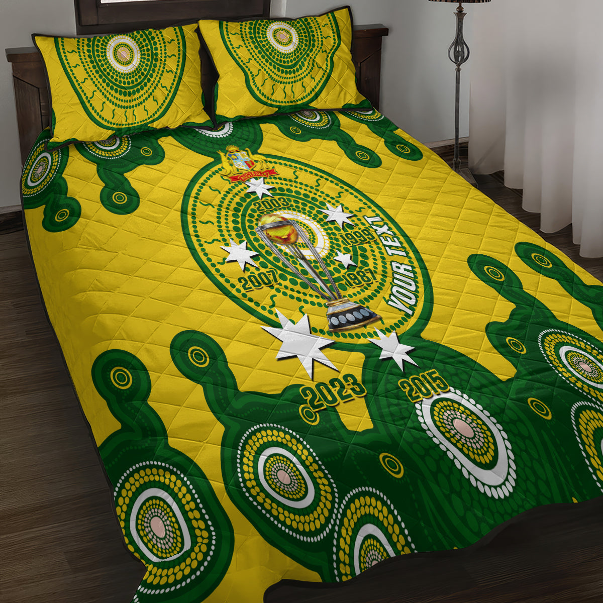 Personalised Australia Cricket Quilt Bed Set 2023 World Cup 6th Champions Trophy National Color - Wonder Print Shop