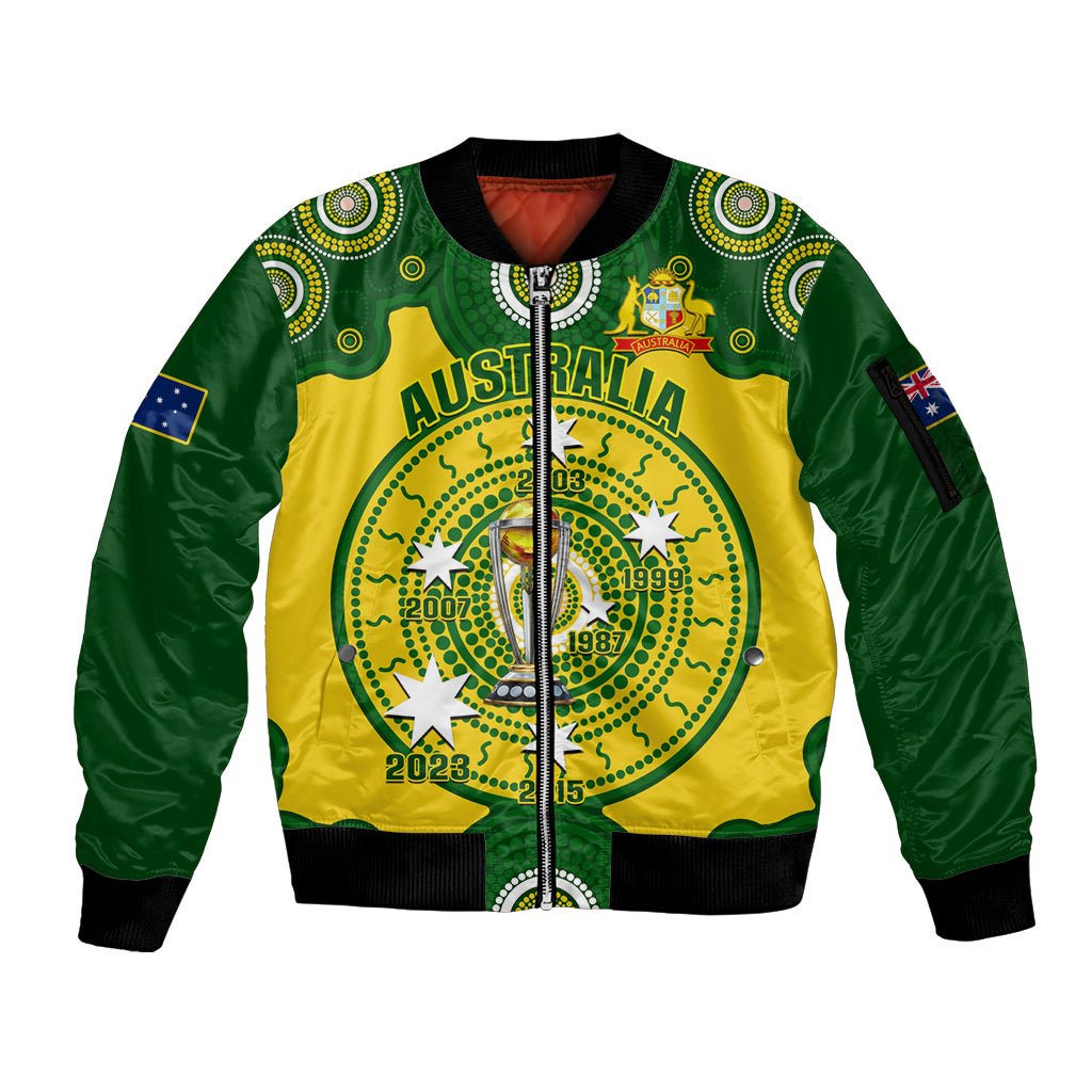 Personalised Australia Cricket Sleeve Zip Bomber Jacket 2023 World Cup 6th Champions Trophy National Color - Wonder Print Shop