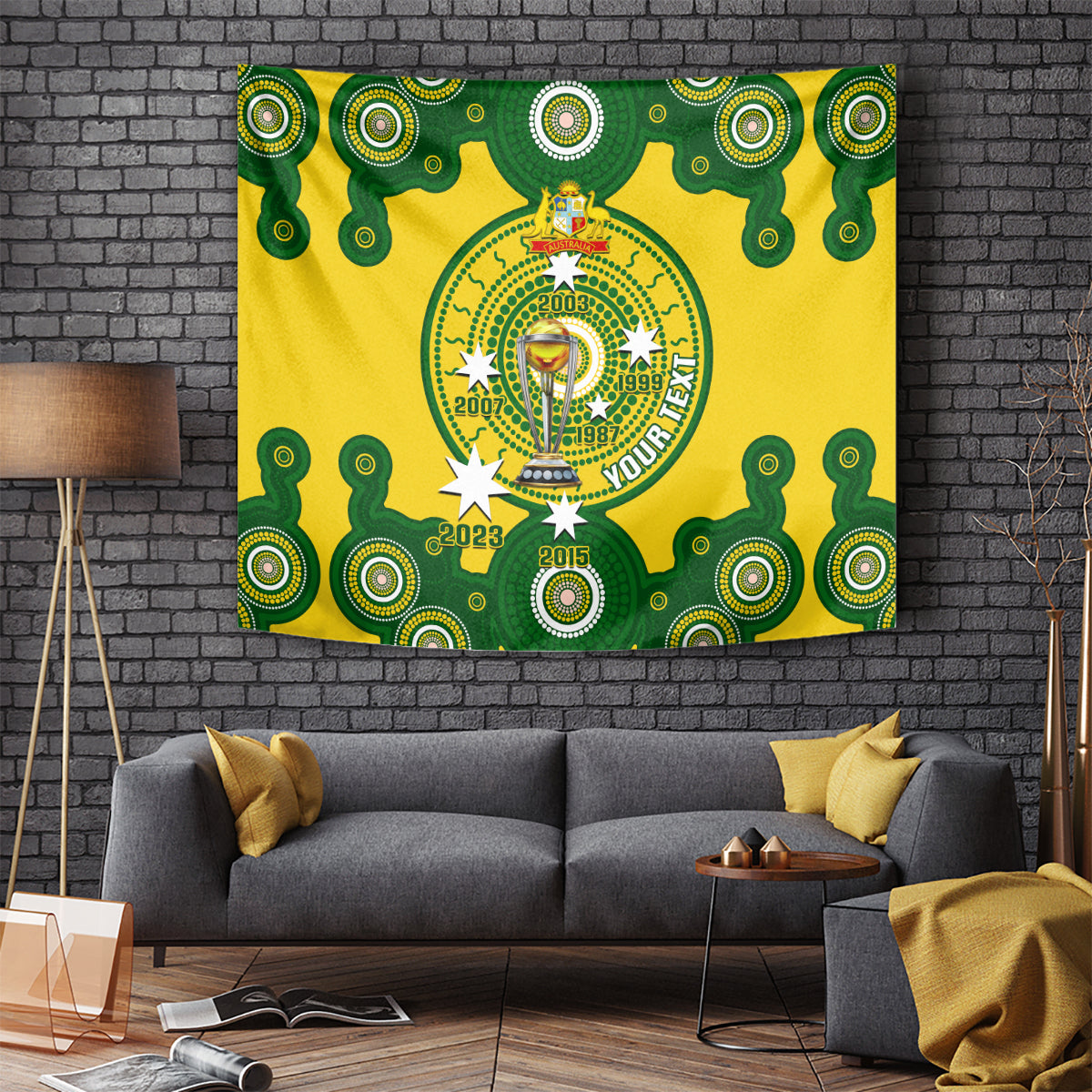 Personalised Australia Cricket Tapestry 2023 World Cup 6th Champions Trophy National Color - Wonder Print Shop