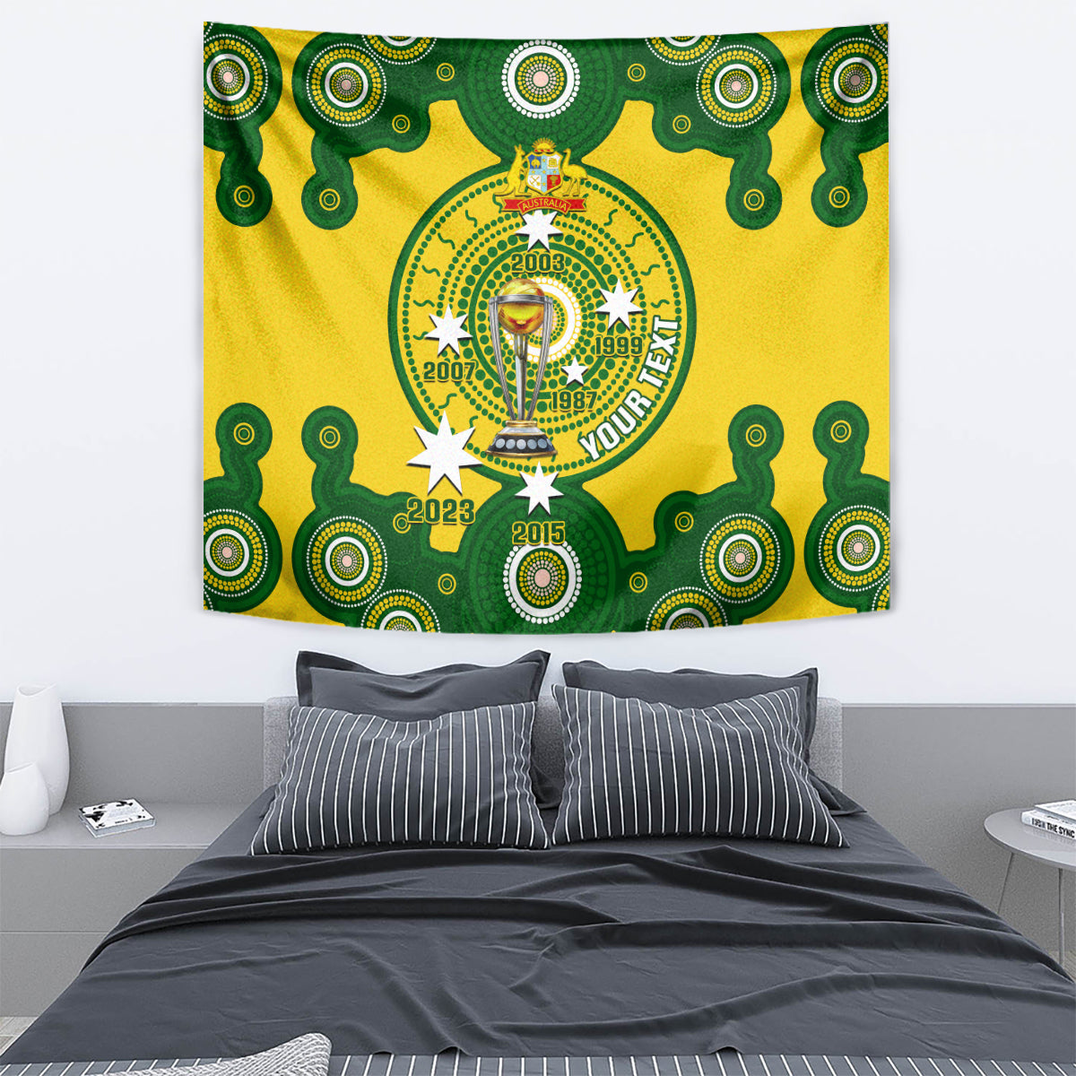Personalised Australia Cricket Tapestry 2023 World Cup 6th Champions Trophy National Color - Wonder Print Shop