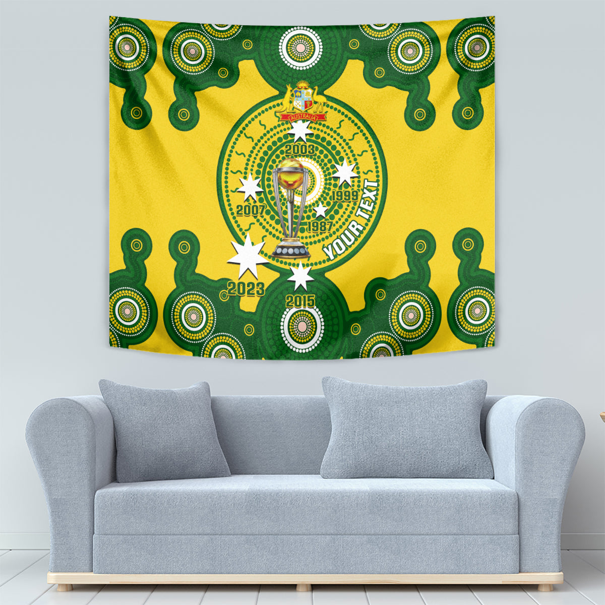 Personalised Australia Cricket Tapestry 2023 World Cup 6th Champions Trophy National Color - Wonder Print Shop