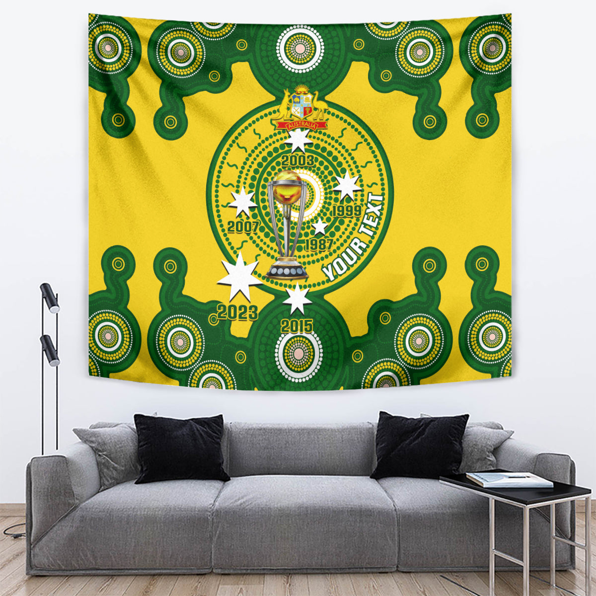 Personalised Australia Cricket Tapestry 2023 World Cup 6th Champions Trophy National Color - Wonder Print Shop