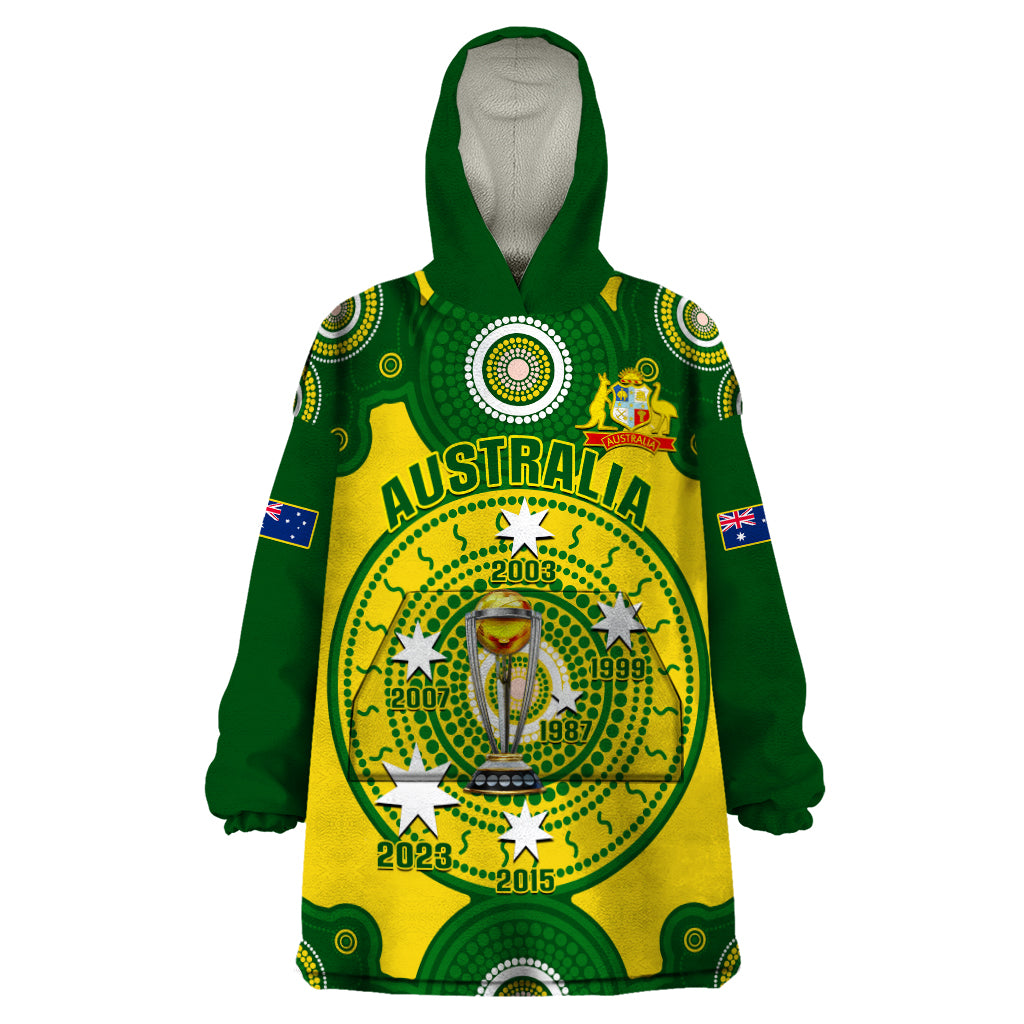 Personalised Australia Cricket Wearable Blanket Hoodie 2023 World Cup 6th Champions Trophy National Color - Wonder Print Shop