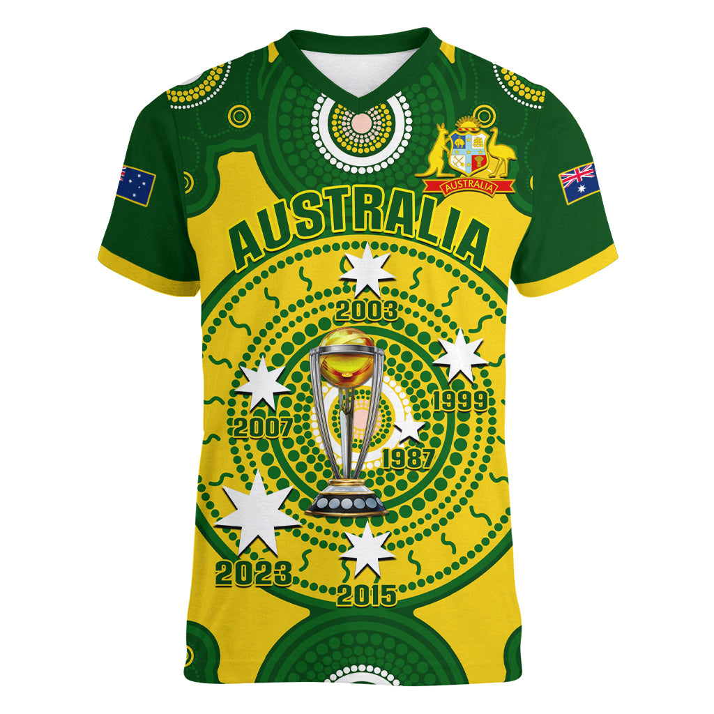 Personalised Australia Cricket Women V Neck T Shirt 2023 World Cup 6th Champions Trophy National Color - Wonder Print Shop
