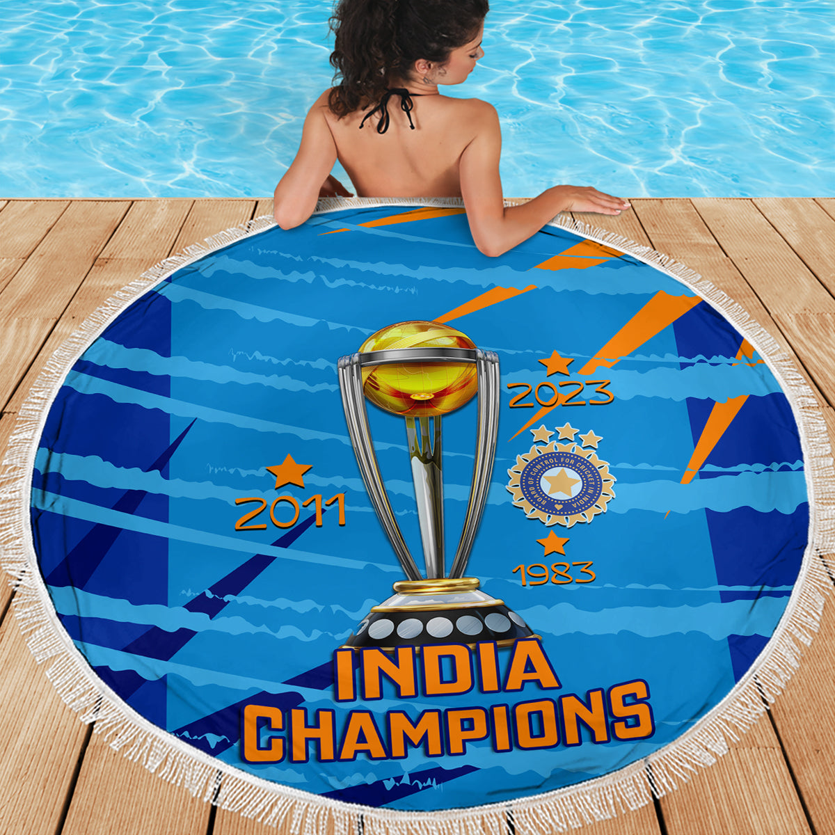 Custom India Cricket Beach Blanket 2023 World Cup 3rd Champions Proud - Wonder Print Shop