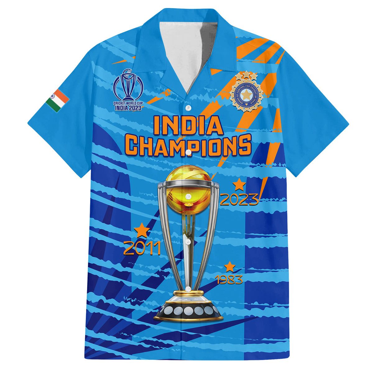 Custom India Cricket Family Matching Off Shoulder Long Sleeve Dress and Hawaiian Shirt 2023 World Cup 3rd Champions Proud - Wonder Print Shop