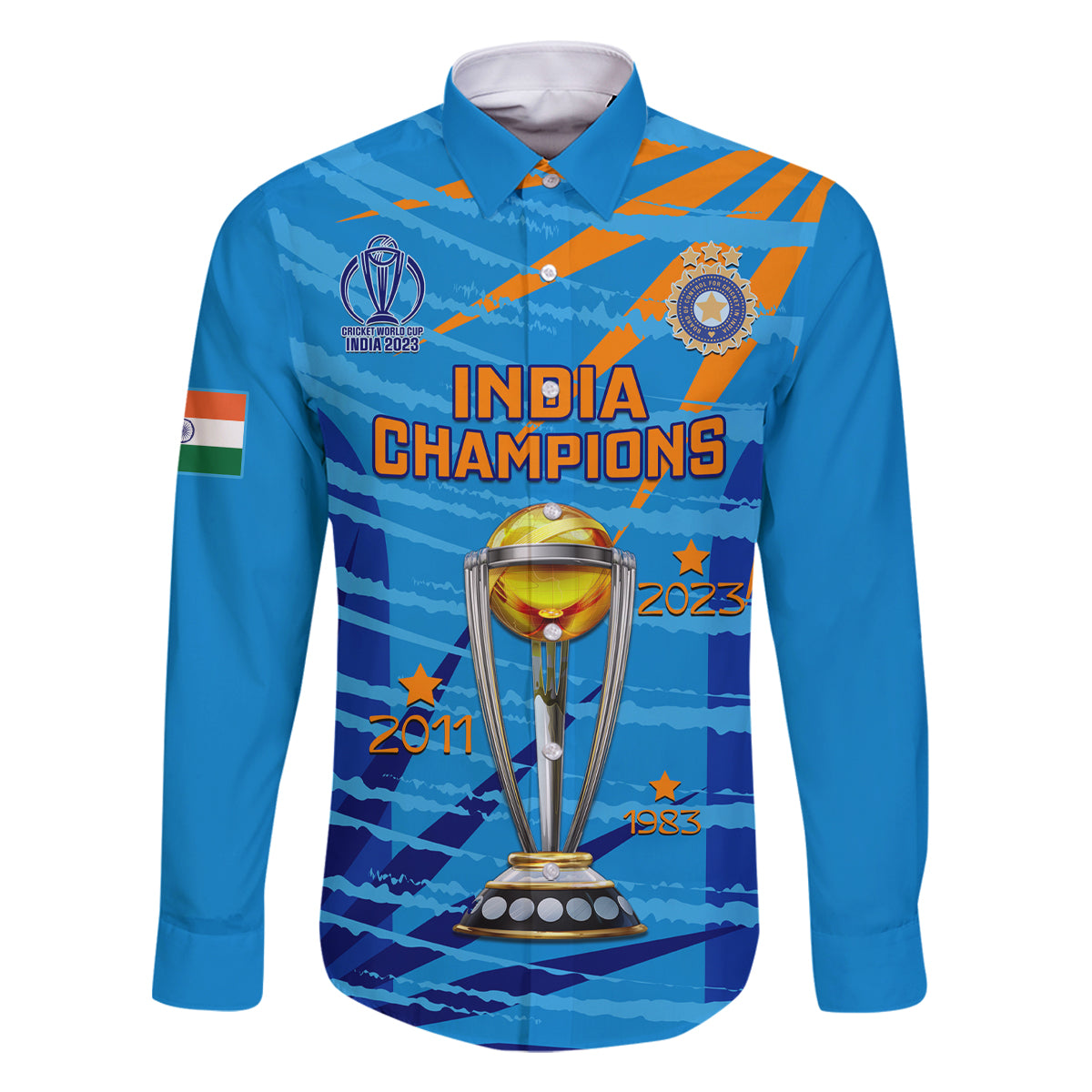 Custom India Cricket Family Matching Off Shoulder Short Dress and Hawaiian Shirt 2023 World Cup 3rd Champions Proud - Wonder Print Shop
