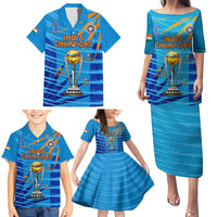 Custom India Cricket Family Matching Puletasi Dress and Hawaiian Shirt 2023 World Cup 3rd Champions Proud - Wonder Print Shop