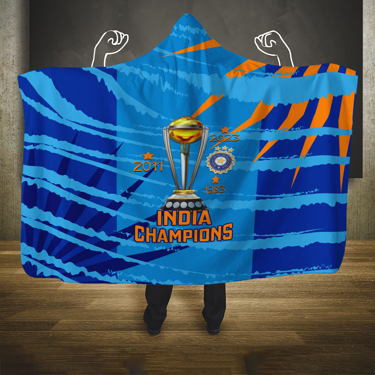 custom-india-cricket-hooded-blanket-2023-world-cup-3rd-champions-proud