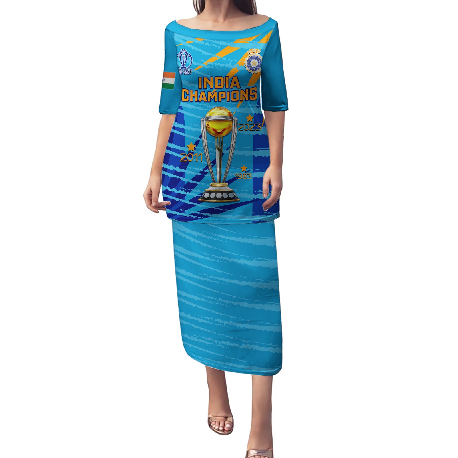 Custom India Cricket Puletasi 2023 World Cup 3rd Champions Proud - Wonder Print Shop